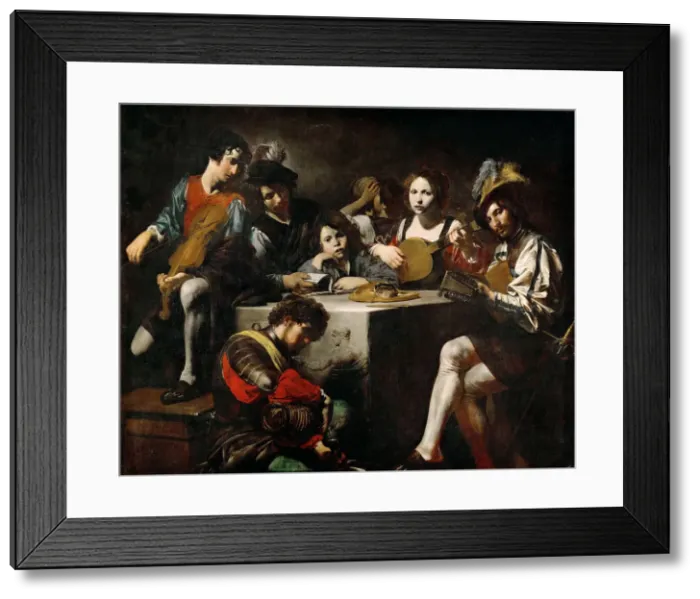 Framed Print : Concert with Bas-Relief. Artist: Valentin de Boullogne (1591-1632) Framed Print : Concert with Bas-Relief. Artist: Valentin de Boullogne (1591-1632)
