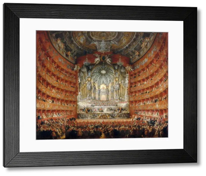 Framed Print : Musical feast given by the cardinal de La Rochefoucauld in the Teatro Argentina in Rome in 1747. Artist: Panini, Giovanni Paolo (1691-1765) Framed Print : Musical feast given by the cardinal de La Rochefoucauld in the Teatro Argentina in Rome in 1747. Artist: Panini, Giovanni Paolo (1691-1765)