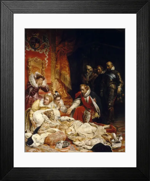 Framed Print : The Death of Elizabeth I, Queen of England. Artist: Delaroche, Paul Hippolyte (1797-1856) Framed Print : The Death of Elizabeth I, Queen of England. Artist: Delaroche, Paul Hippolyte (1797-1856)