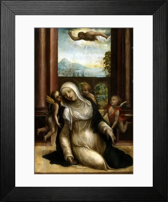 Framed Print : Stigmatization and Faint of Saint Catherine of Siena. Artist: Sodoma, (Workshop) Framed Print : Stigmatization and Faint of Saint Catherine of Siena. Artist: Sodoma, (Workshop)