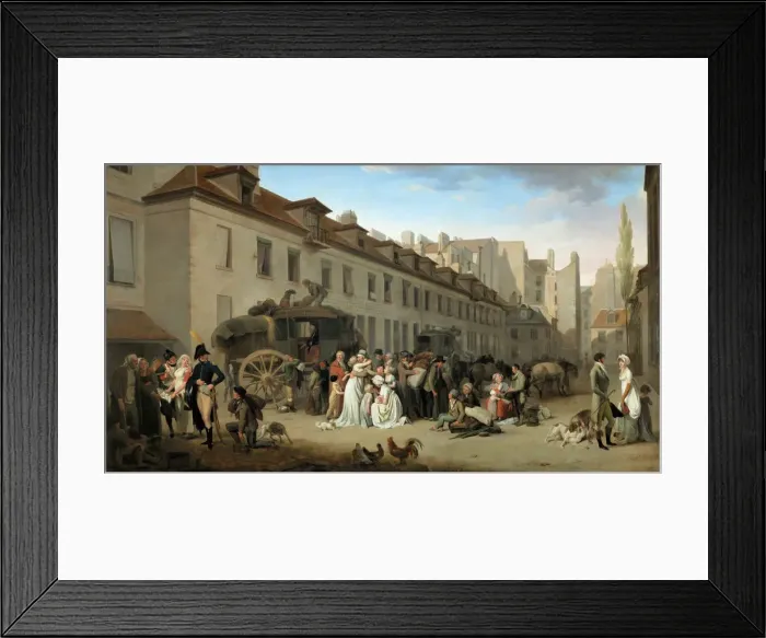 Framed Print : Arrival of the Stagecoach in the Courtyard of the Messageries. Artist: Boilly, Louis-Leopold (1761-1845) Framed Print : Arrival of the Stagecoach in the Courtyard of the Messageries. Artist: Boilly, Louis-Leopold (1761-1845)