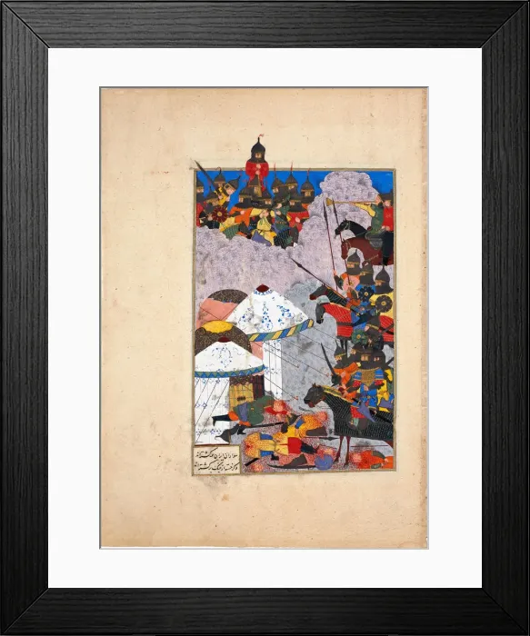 Framed Print : The Iranians Seek Refuge on Mount Hamavan (Manuscript illumination from the epic Shahname by Ferdows Artist: Iranian master Framed Print : The Iranians Seek Refuge on Mount Hamavan (Manuscript illumination from the epic Shahname by Ferdows Artist: Iranian master