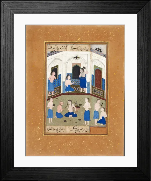 Framed Print : Mihr in a Bath House in Khwarazm. Artist: Iranian master Framed Print : Mihr in a Bath House in Khwarazm. Artist: Iranian master