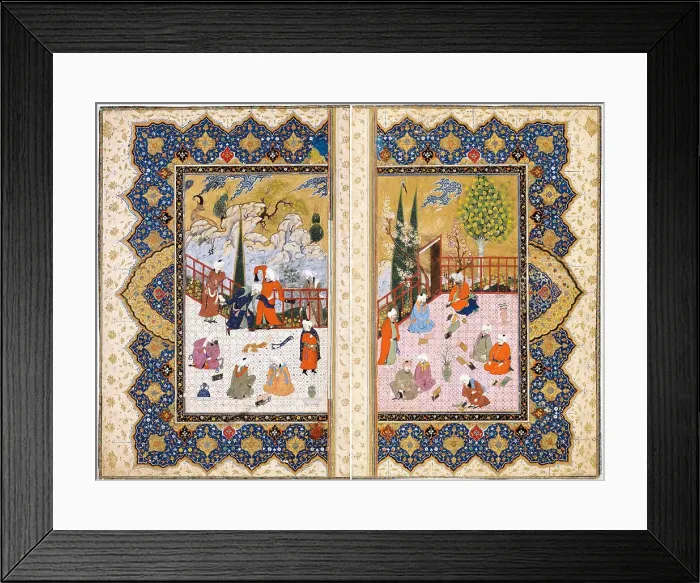 Framed Print : A Gathering of Learned Men on a Terrace. Artist: Iranian master Framed Print : A Gathering of Learned Men on a Terrace. Artist: Iranian master