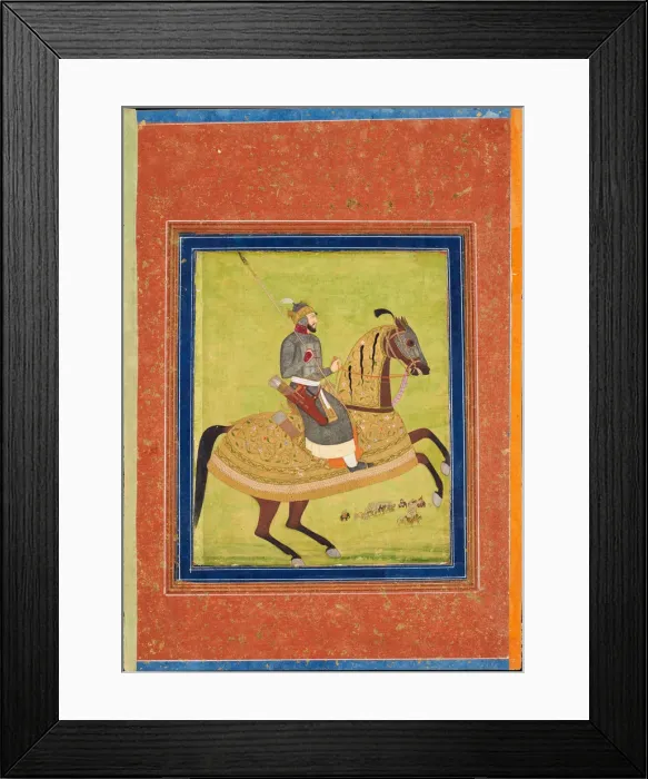 Framed Print : Prince Azam Shah on Horseback. Artist: Indian Art Framed Print : Prince Azam Shah on Horseback. Artist: Indian Art