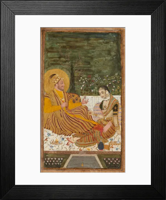 Framed Print : Ali Adil Shah II of Bijapur with a Woman. Artist: Indian Art Framed Print : Ali Adil Shah II of Bijapur with a Woman. Artist: Indian Art