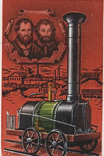 First Russian steam locomotive, by Yefim and Miron Cherepanov, 1833-1834 (Postage stamp), 1978. Artist: Anonymous