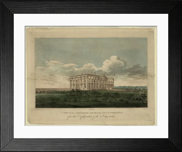 Framed Print : View of the White house in the city of Washington after the conflagration of the 24th August 1814, 1 Artist: Strickland, William (1787-1854) Framed Print : View of the White house in the city of Washington after the conflagration of the 24th August 1814, 1 Artist: Strickland, William (1787-1854)
