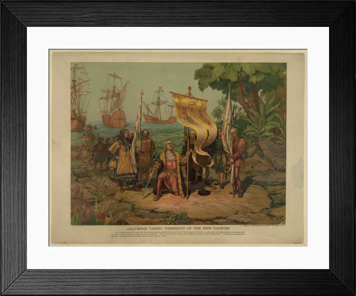 Framed Print : Columbus taking possession of the new country, 1893. Artist: Anonymous Framed Print : Columbus taking possession of the new country, 1893. Artist: Anonymous