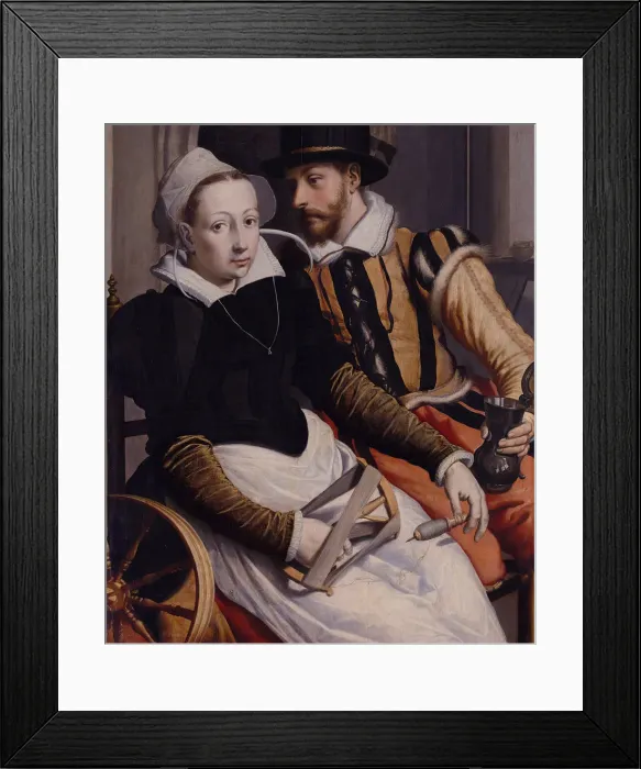 Framed Print : Man and Woman at the Spinning Wheel, c. 1570. Artist: Pietersz, Pieter, the Elder (1540-1603) Framed Print : Man and Woman at the Spinning Wheel, c. 1570. Artist: Pietersz, Pieter, the Elder (1540-1603)