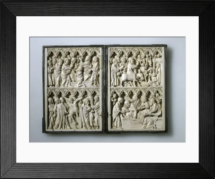 Framed Print : Ivory diptych with scenes from Life of Christ (Property of Queen Jadwiga of Poland), 14th century. Artist: Anonymous Framed Print : Ivory diptych with scenes from Life of Christ (Property of Queen Jadwiga of Poland), 14th century. Artist: Anonymous