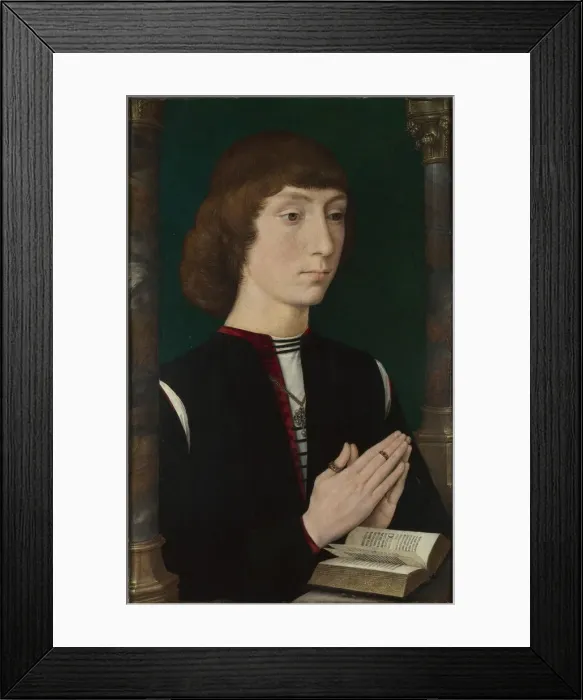 Framed Print : A Young Man at Prayer, 1470s. Artist: Memling, Hans (1433 / 40-1494) Framed Print : A Young Man at Prayer, 1470s. Artist: Memling, Hans (1433 / 40-1494)