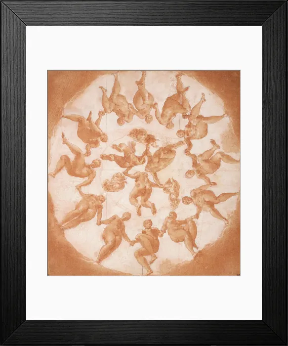 Framed Print : Dance of the Hours and three putti with cornucopiae. Artist: Primaticcio, Francesco (1504-1570) Framed Print : Dance of the Hours and three putti with cornucopiae. Artist: Primaticcio, Francesco (1504-1570)