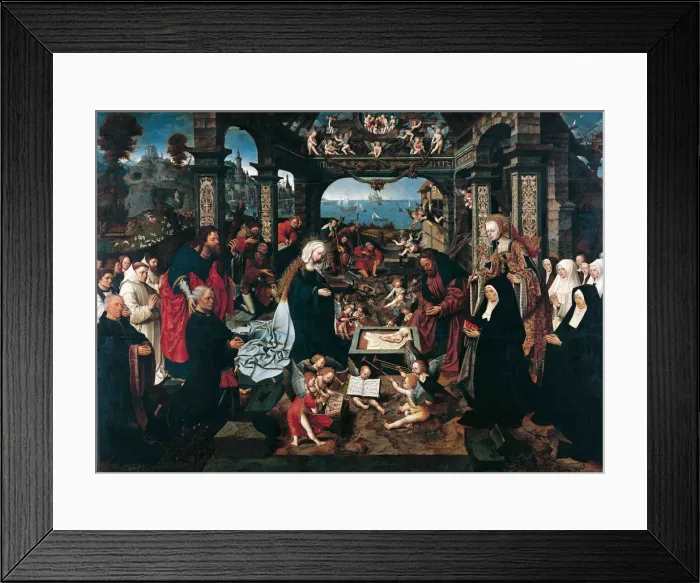 Framed Print : The Adoration of the Christ Child with the Boelen Family. Artist: Cornelisz van Oostsanen, Jacob (ca. 1470-1533) Framed Print : The Adoration of the Christ Child with the Boelen Family. Artist: Cornelisz van Oostsanen, Jacob (ca. 1470-1533)