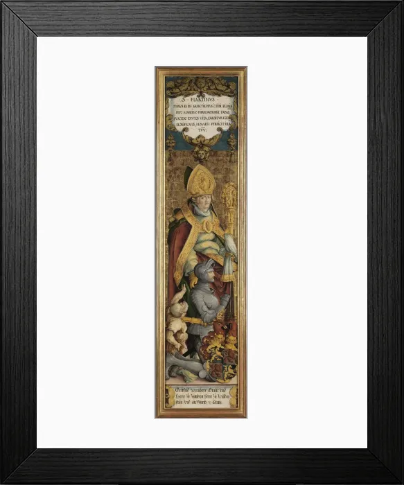 Framed Print : Saint Martin of Tours with Gottfried Werner von Zimmern and a beggar. Artist: Master of Messkirch (ca. 1500-1543)