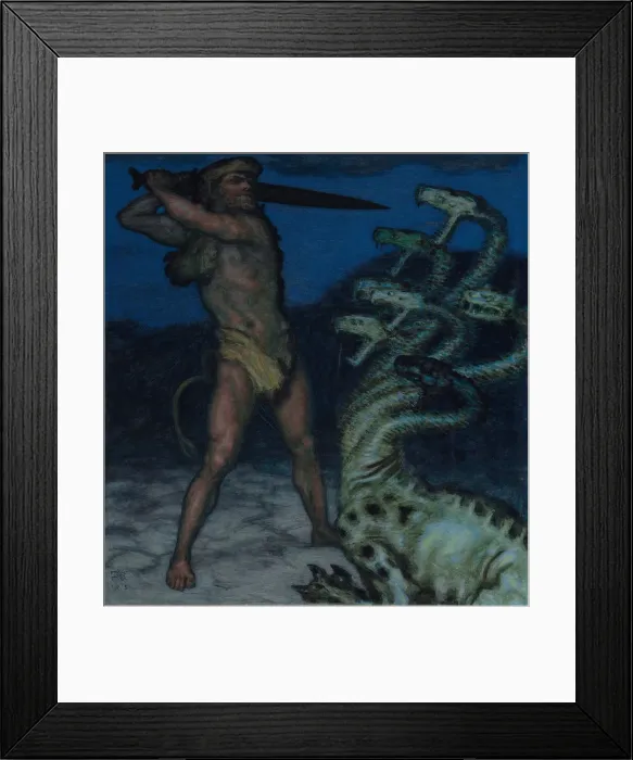 Framed Print : Hercules and Hydra. Artist: Stuck, Franz, Ritter von (1863-1928) Framed Print : Hercules and Hydra. Artist: Stuck, Franz, Ritter von (1863-1928)