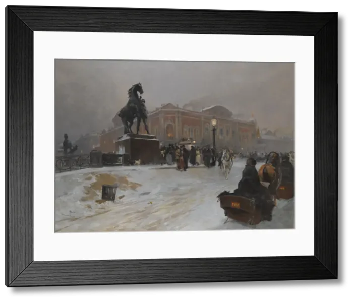 Framed Print : The Anichkov Bridge on Nevsky Prospekt at dusk. Artist: Sala, Paolo (1859-1924) Framed Print : The Anichkov Bridge on Nevsky Prospekt at dusk. Artist: Sala, Paolo (1859-1924)