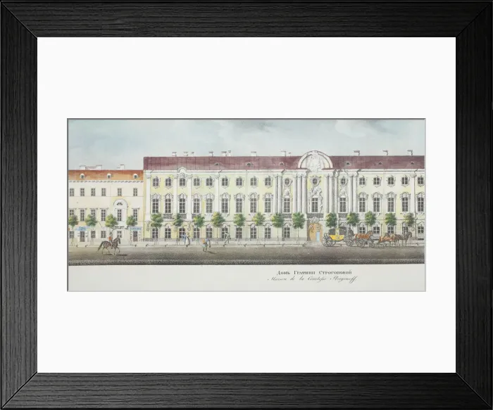 Framed Print : The Stroganov Palace (From the panorama of the Nevsky Prospekt). Artist: Sadovnikov, Vasily Semyonovich (1800-1879) Framed Print : The Stroganov Palace (From the panorama of the Nevsky Prospekt). Artist: Sadovnikov, Vasily Semyonovich (1800-1879)