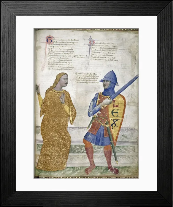 Framed Print : Prudence and Justice (From Regia Carmina by Convenevole da Prato). Artist: Pacino di Buonaguida (active 1302-1343) Framed Print : Prudence and Justice (From Regia Carmina by Convenevole da Prato). Artist: Pacino di Buonaguida (active 1302-1343)