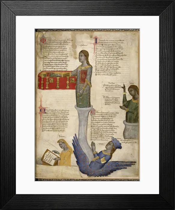 Framed Print : Four Muses (From Regia Carmina by Convenevole da Prato). Artist: Pacino di Buonaguida (active 1302-1343) Framed Print : Four Muses (From Regia Carmina by Convenevole da Prato). Artist: Pacino di Buonaguida (active 1302-1343)