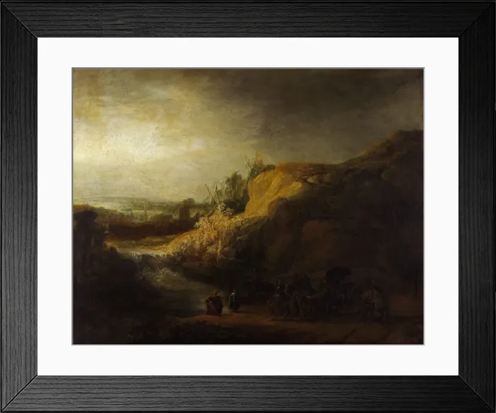Framed Print : Landscape with the baptism of the Eunuch. Artist: Rembrandt van Rhijn (1606-1669) Framed Print : Landscape with the baptism of the Eunuch. Artist: Rembrandt van Rhijn (1606-1669)
