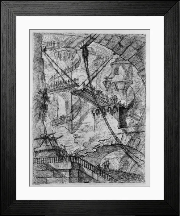Framed Print : The Drawbridge. From the series The Imaginary Prisons (Le Carceri d Invenzione). Artist: Piranesi, Giovanni Battista (1720-1778) Framed Print : The Drawbridge. From the series The Imaginary Prisons (Le Carceri d Invenzione). Artist: Piranesi, Giovanni Battista (1720-1778)