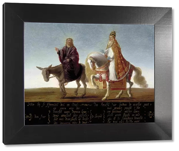Christ on a donkey, the pope on horseback. Artist: Anonymous