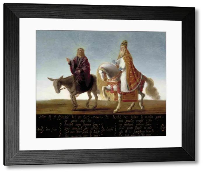 Framed Print : Christ on a donkey, the pope on horseback. Artist: Anonymous Framed Print : Christ on a donkey, the pope on horseback. Artist: Anonymous