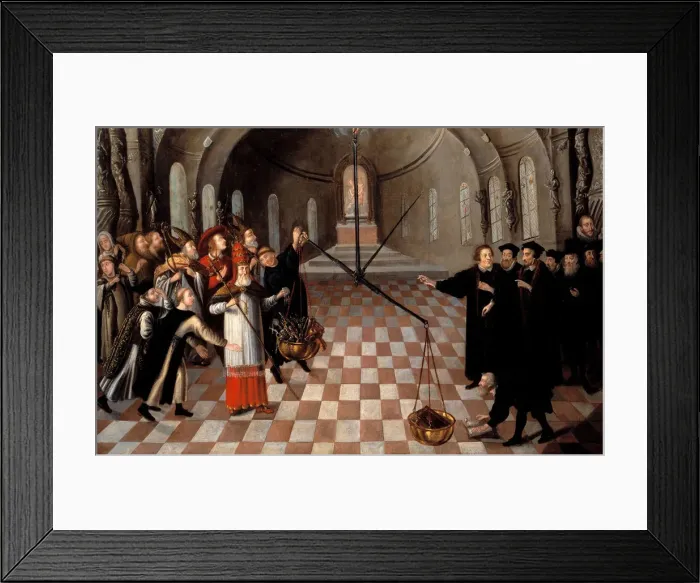 Framed Print : Weighing the religions. Artist: Anonymous Framed Print : Weighing the religions. Artist: Anonymous