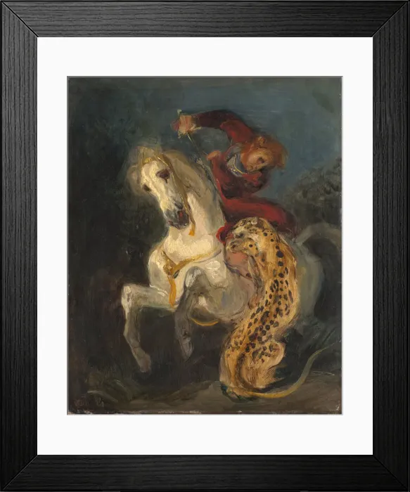 Framed Print : Rider Attacked by a Jaguar. Artist: Delacroix, Eugene (1798-1863) Framed Print : Rider Attacked by a Jaguar. Artist: Delacroix, Eugene (1798-1863)
