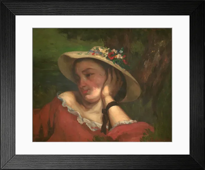 Framed Print : Woman with Flowers on Her Hat. Artist: Courbet, Gustave (1819-1877) Framed Print : Woman with Flowers on Her Hat. Artist: Courbet, Gustave (1819-1877)