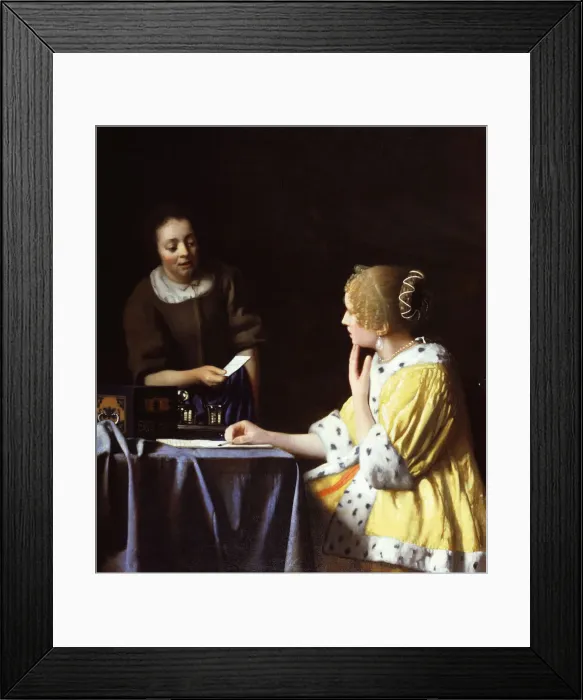 Framed Print : Lady with Her Maidservant Holding a Letter. Artist: Vermeer, Jan (Johannes) (1632-1675) Framed Print : Lady with Her Maidservant Holding a Letter. Artist: Vermeer, Jan (Johannes) (1632-1675)