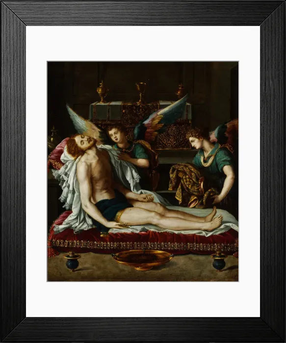 Framed Print : The Body of Christ Anointed by Two Angels. Artist: Allori, Alessandro (1535-1607) Framed Print : The Body of Christ Anointed by Two Angels. Artist: Allori, Alessandro (1535-1607)
