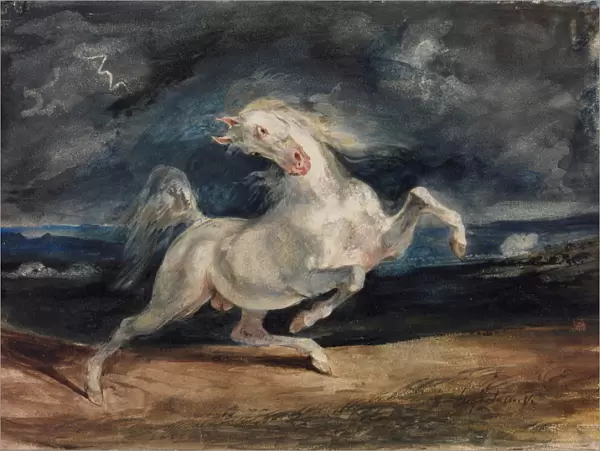 Horse Frightened by Lightning. Artist: Delacroix, Eugene (1798-1863)