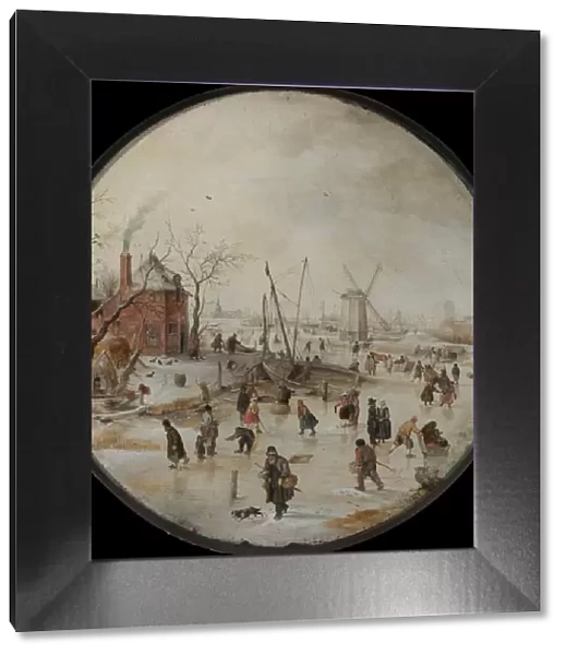 Frozen River with Skaters. Artist: Avercamp, Hendrick (1585-1634)