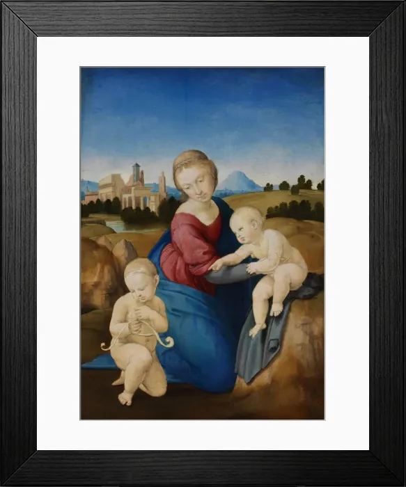 Framed Print : The Madonna and Child with the Infant Baptist (The Esterhazy Madonna). Artist: Raphael (1483-1520) Framed Print : The Madonna and Child with the Infant Baptist (The Esterhazy Madonna). Artist: Raphael (1483-1520)