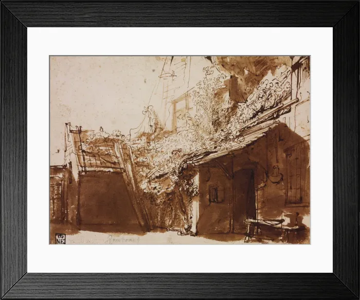 Framed Print : Farmhouse in Light and Shadow. Artist: Rembrandt van Rhijn (1606-1669) Framed Print : Farmhouse in Light and Shadow. Artist: Rembrandt van Rhijn (1606-1669)