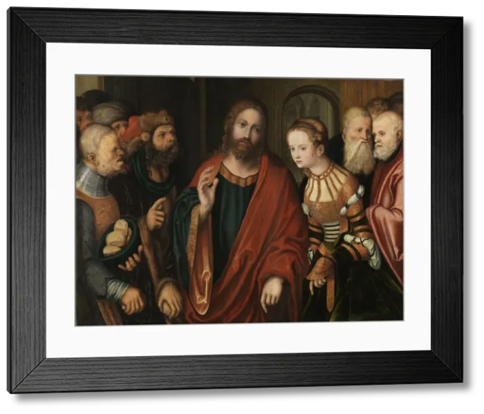 Framed Print : Christ and the Woman Taken in Adultery. Artist: Cranach, Lucas, the Elder (1472-1553) Framed Print : Christ and the Woman Taken in Adultery. Artist: Cranach, Lucas, the Elder (1472-1553)