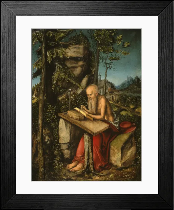 Framed Print : Saint Jerome in a Rocky Landscape. Artist: Cranach, Lucas, the Elder (1472-1553) Framed Print : Saint Jerome in a Rocky Landscape. Artist: Cranach, Lucas, the Elder (1472-1553)
