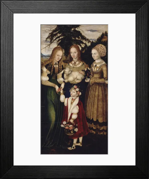 Framed Print : Altarpiece with the Martyrdom of Saint Catharine, left wing: The Saints Dorothea, Agnes and Cunigund Artist: Cranach, Lucas, the Elder (1472-1553) Framed Print : Altarpiece with the Martyrdom of Saint Catharine, left wing: The Saints Dorothea, Agnes and Cunigund Artist: Cranach, Lucas, the Elder (1472-1553)