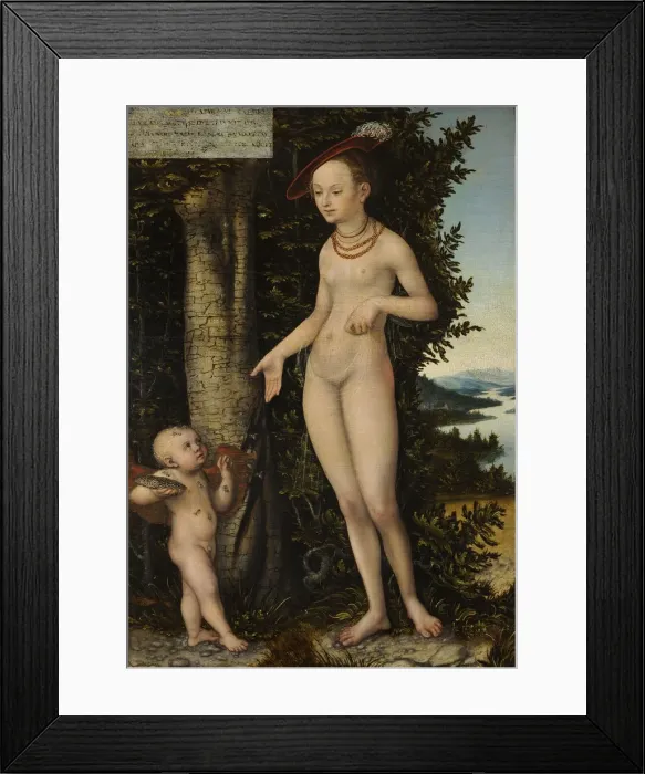 Framed Print : Venus with Cupid the Honey Thief. Artist: Cranach, Lucas, the Elder (1472-1553) Framed Print : Venus with Cupid the Honey Thief. Artist: Cranach, Lucas, the Elder (1472-1553)