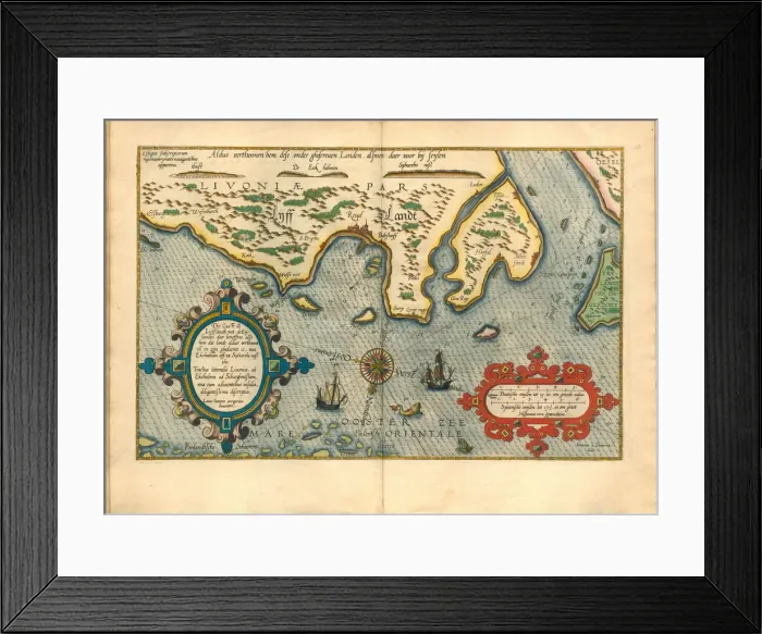 Framed Print : Map of Livonia (Die custe va Lijfflandt met de eijlanden daer beneffens... ). Artist: Waghenaer, Lucas Jansz. (1533 / 34-1606) Framed Print : Map of Livonia (Die custe va Lijfflandt met de eijlanden daer beneffens... ). Artist: Waghenaer, Lucas Jansz. (1533 / 34-1606)