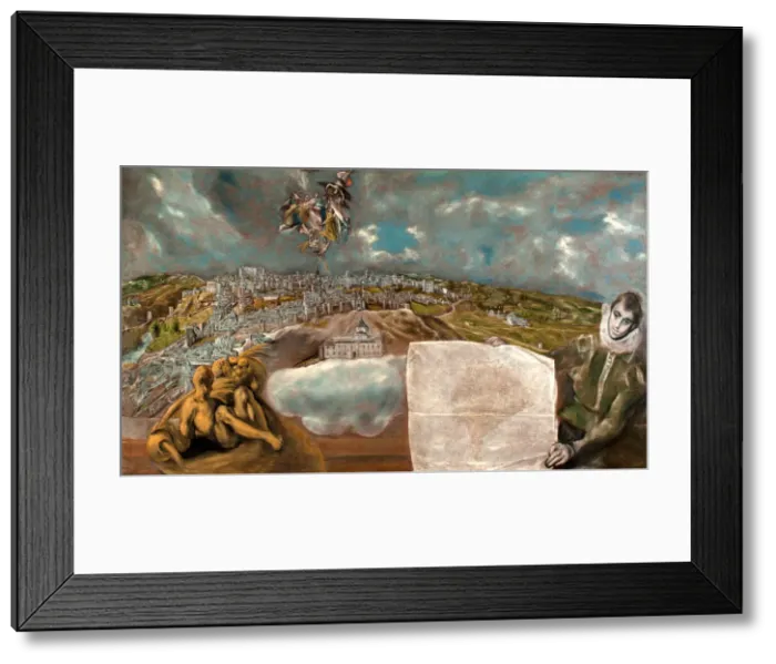 Framed Print : View and Plan of Toledo. Artist: El Greco, Dominico (1541-1614) Framed Print : View and Plan of Toledo. Artist: El Greco, Dominico (1541-1614)