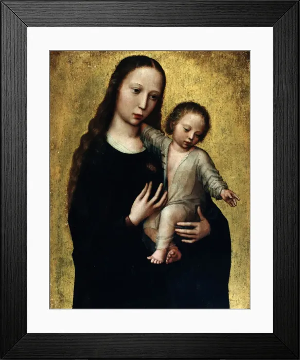 Framed Print : The Virgin Mary with the Child Jesus in a Shirt. Artist: Benson, Ambrosius (1495-1550) Framed Print : The Virgin Mary with the Child Jesus in a Shirt. Artist: Benson, Ambrosius (1495-1550)