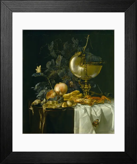 Framed Print : Still-Life with Nautilus Cup. Artist: Aelst, Willem, van (1625- after 1683) Framed Print : Still-Life with Nautilus Cup. Artist: Aelst, Willem, van (1625- after 1683)
