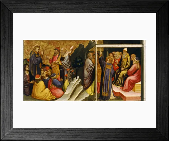 Framed Print : Predella Panel: Saint Stephen before the High Priest and Elders of the Sanhedrin. Artist: Mariotto di Nardo (active 1394-1424) Framed Print : Predella Panel: Saint Stephen before the High Priest and Elders of the Sanhedrin. Artist: Mariotto di Nardo (active 1394-1424)