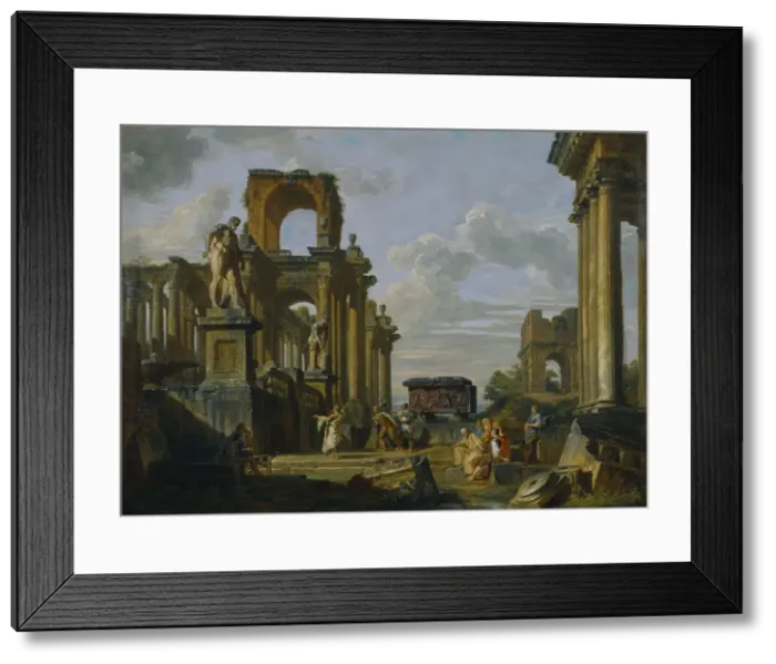 Framed Print : Architectural Capriccio of the Roman Forum with Philosophers and Soldiers among Ancient Ruins. Artist: Panini, Giovanni Paolo (1691-1765) Framed Print : Architectural Capriccio of the Roman Forum with Philosophers and Soldiers among Ancient Ruins. Artist: Panini, Giovanni Paolo (1691-1765)