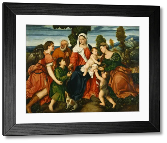 Framed Print : The Holy Family with Tobias and the Angel, Saint Dorothy, John the Baptist and the Miracle of the Co Artist: Veronese (de Pitati), Bonifacio (1487-1553) Framed Print : The Holy Family with Tobias and the Angel, Saint Dorothy, John the Baptist and the Miracle of the Co Artist: Veronese (de Pitati), Bonifacio (1487-1553)