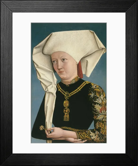Framed Print : Portrait of a Lady wearing the Order of the Swan. Artist: Master of Ansbach (active ca 1490) Framed Print : Portrait of a Lady wearing the Order of the Swan. Artist: Master of Ansbach (active ca 1490)