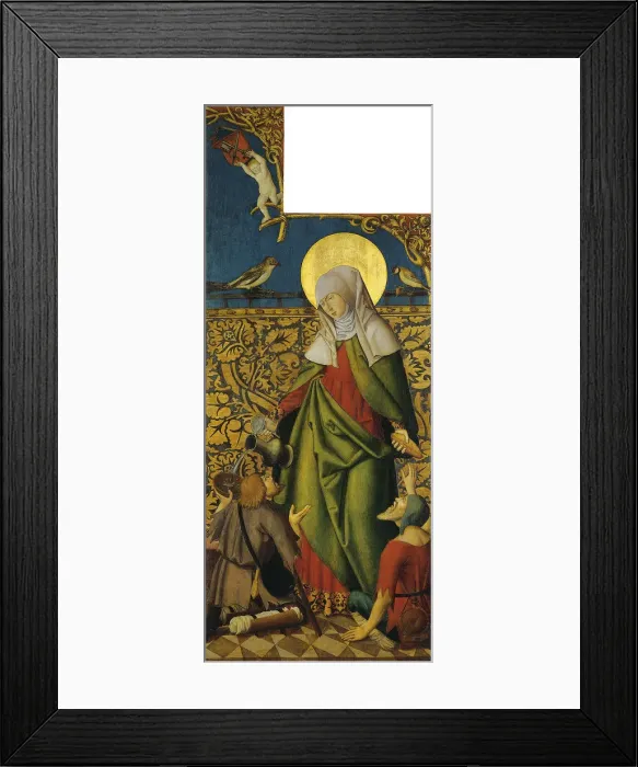 Framed Print : Saint Elizabeth with two Beggars. Artist: Swabian master (active ca. 1500) Framed Print : Saint Elizabeth with two Beggars. Artist: Swabian master (active ca. 1500)